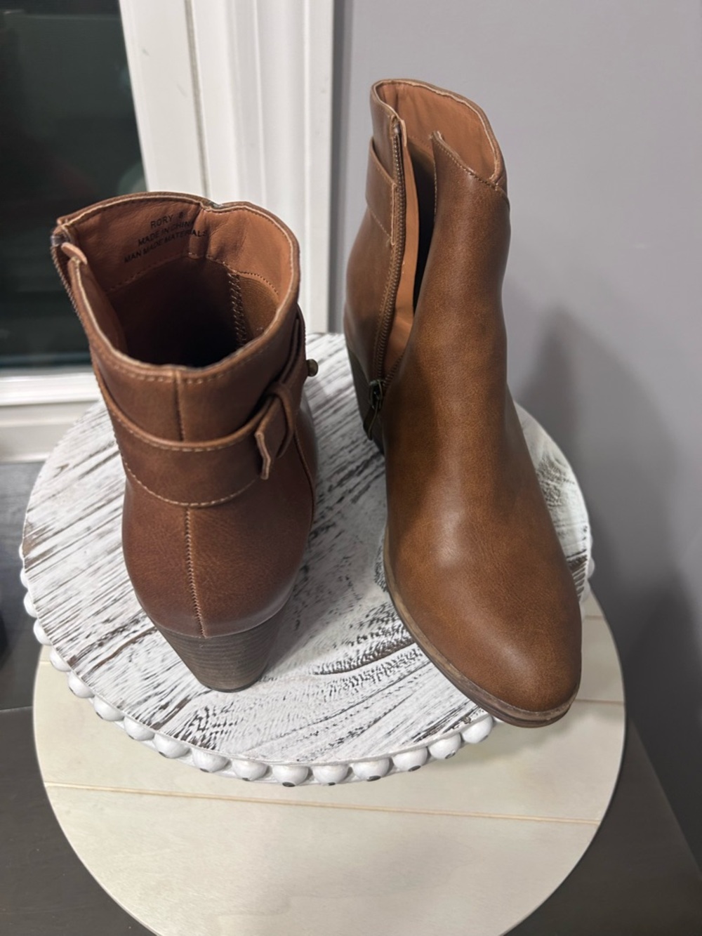 Classic Tan Faux Leather Ankle Booties with Side Zip - Picture 6 of 6